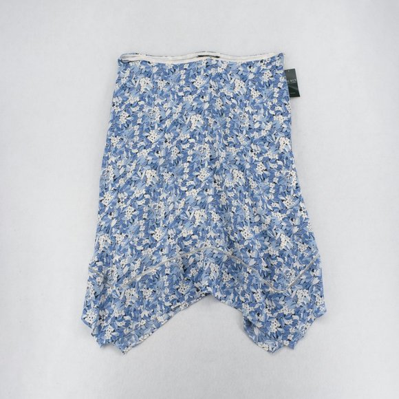 Ralph Lauren Skirt Women's Plus Floral Print A-line Handkerchief Hem White Blue - Picture 2 of 8